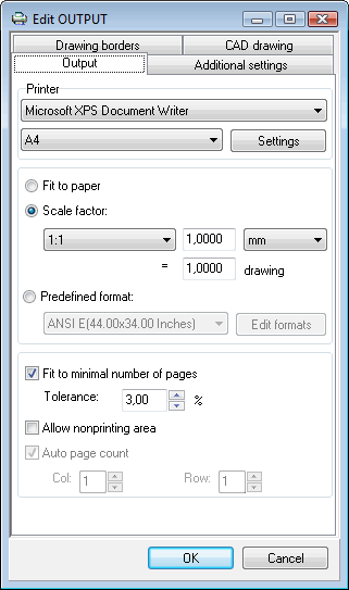 Figure 6: Output printing settings